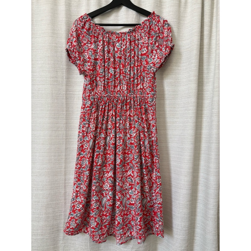 Old Navy Small Maternity Coral Orange with Blue Floral Pattern Dress - Picture 2 of 10